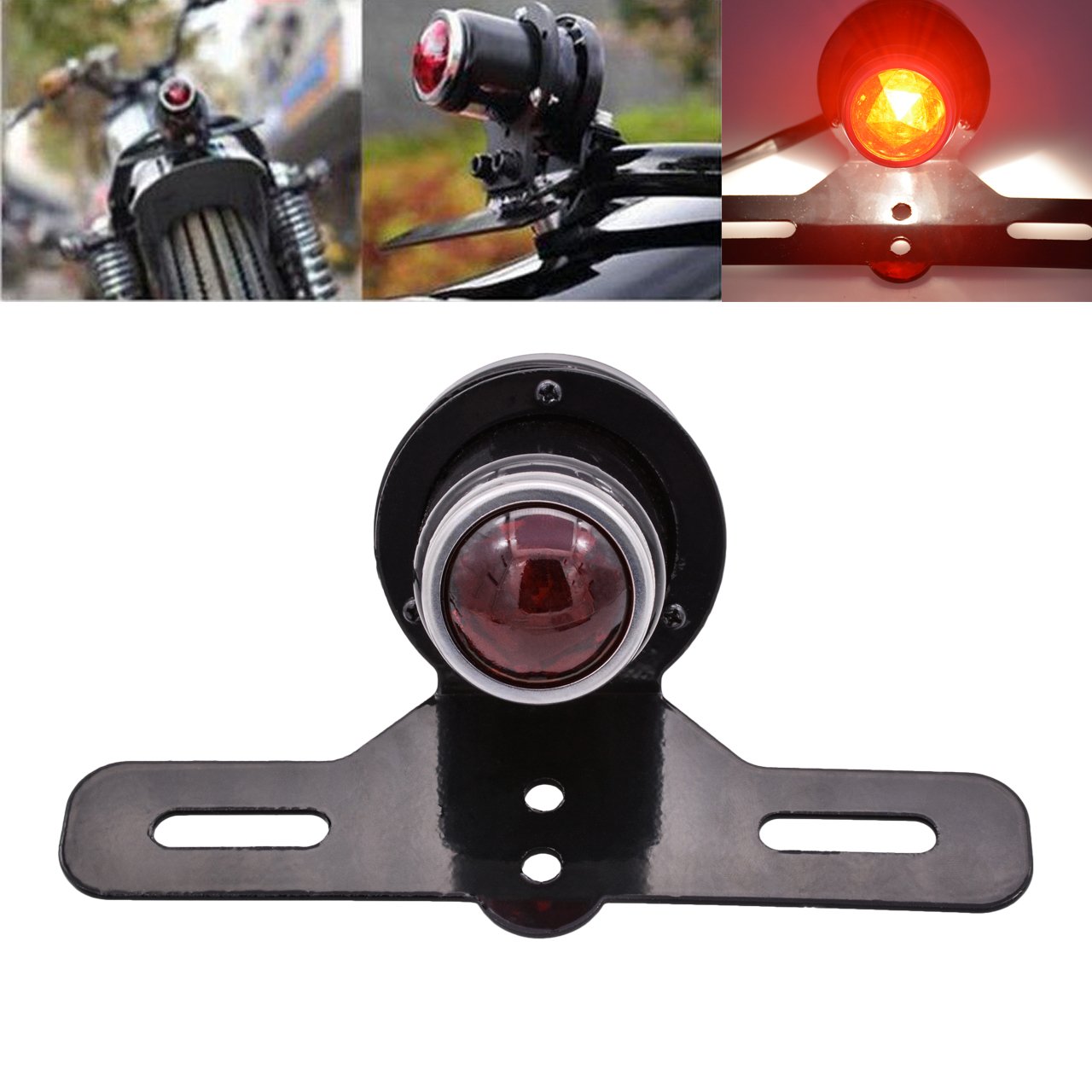 KATUR Motorrad-Kennzeichenhalter Bremslicht Rücklicht Lampe für Harley Chopper Cruiser Racer Bobber Cafe Custom