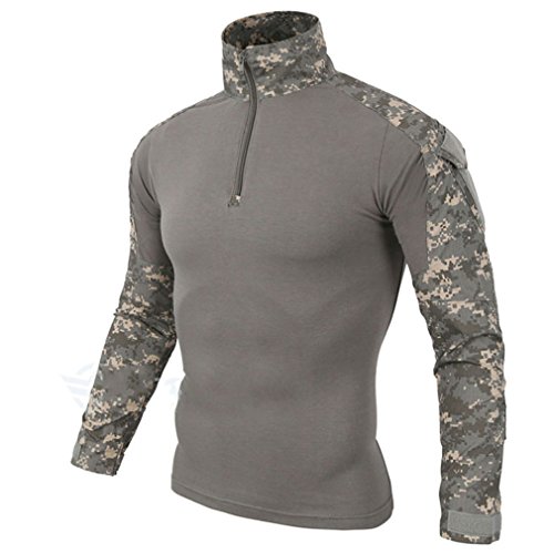 emansmoer Herren Stehkragen Langarm 1/4 Zip Pullover Tops Armee Militär Combat Taktisch Outdoor Sport Quick Dry T-Shirt Tee (X-Large, UCP)