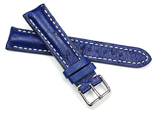Sulla 22mm Strauß Leder Uhrenarmband blau Weiße Naht