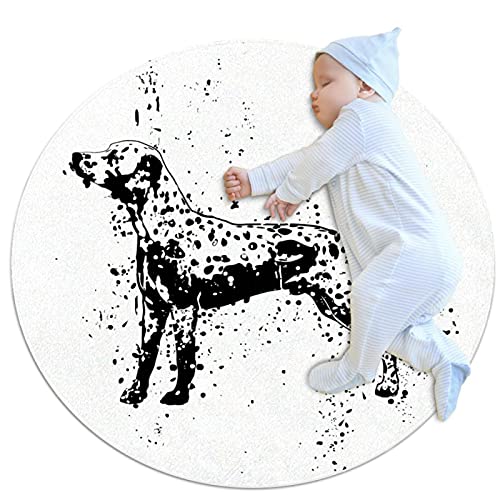 Baby-Abenteuer-Teppich Süßer schwarz-weißer Dalmatiner Soft Area Teppiche Runde für Schlafzimmer Teppich, Teppich für Wohnzimmer Mädchen Zimmer 80x80cm