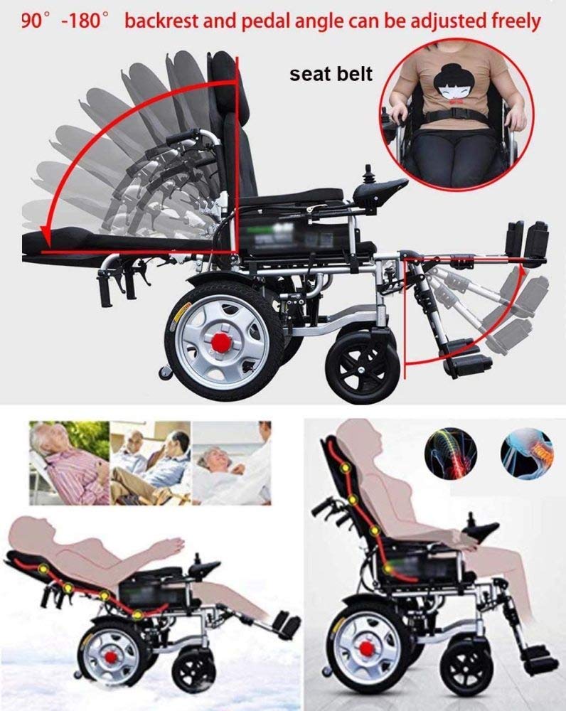 AOLI Heavy Duty Elektrische Rollstühle für Erwachsene, Elektro-Rollstuhl, Mobil Stuhl, Sitzbreite 45 cm, verstellbare Rückenlehne und Pedalwinkel, 360 & Deg; Joystick, 34kg für Behinderte Senioren, 1