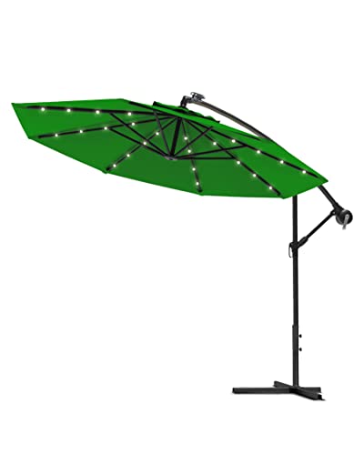 Swing&Harmonie Sonnenschirm mit LED Beleuchtung Ampelschirm 300cm / 350cm Solar Garten Schirm Pavillon (Ø 300cm, Grün)