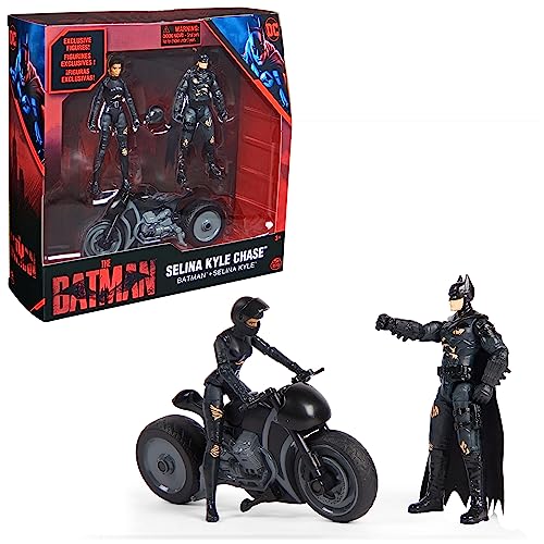 Batman "The Batman" 10cm Spielset mit Batman-, Selina Kyle-Actionfiguren und Selina Kyle-Bike inkl. Accessoires zum Batman-Kinofilm
