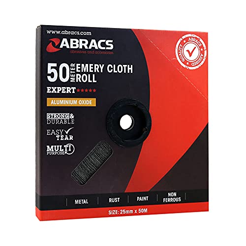 ABRACS ABER5050040 Aluminiumoxid Schmirgel Rolle, 50mm x 50M x 40 Körnung - 1 Stück in praktischer Dispenser Packung