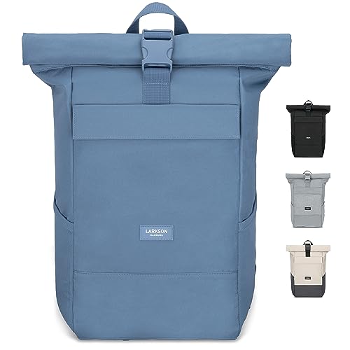 Larkson Rucksack Damen Herren Hellblau - No 4 - Rolltop Backpack mit Laptopfach Uni, Arbeit & Fahrrad - Großer Reiserucksack - Wasserabweisend