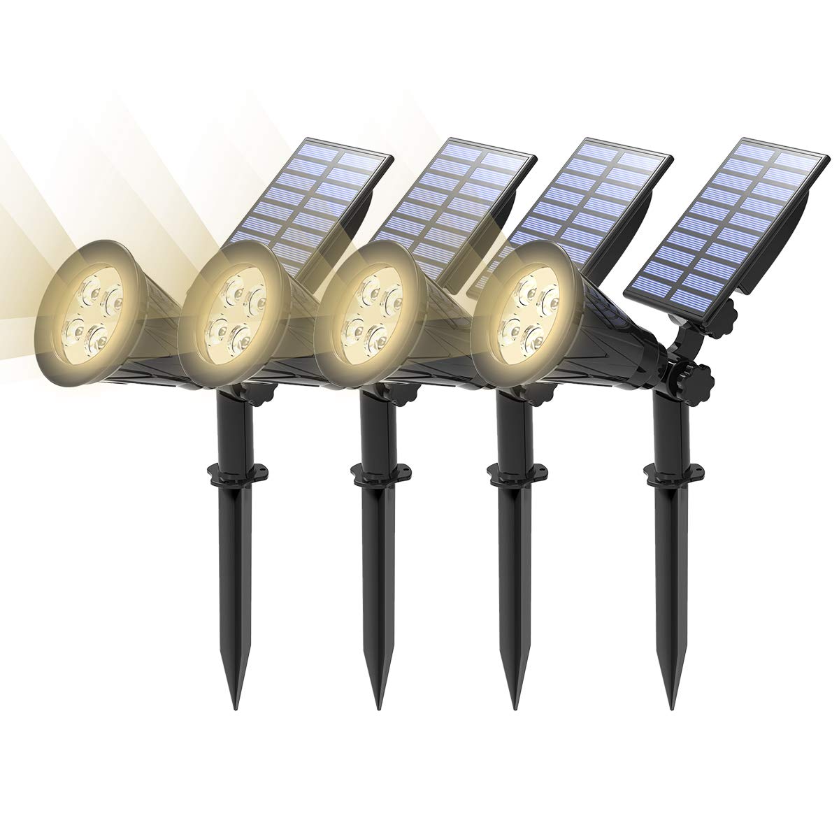 T-SUN 4 Stück LED Solarleuchten, Wasserdicht Drahtlos Solarbetriebene Gartenleuchten, 2 Beleuchtungsmodi, Auto-on/off, Natürliches Weiß 4000K, Outdoor Wandleuchte für Hof, Rasen, Wege, Auffahrt.