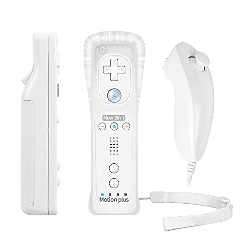 PowerLead Comaptible with Wii Controller, Wii Remote und Nunchuk Motion 2 in 1, Eingebauter Motion Plus Remote und Nunchuck Controller mit Silicon Case für Nintendo Wii und Wii U （Schwarz）