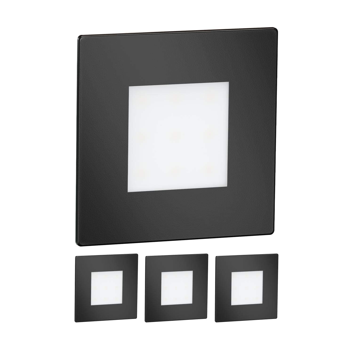ledscom.de 4 Stück LED Treppenlicht/Wandeinbauleuchte FEX für innen und außen, eckig, schwarz, 85 x 85mm, kaltweiß