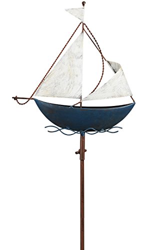 dekorativer Garten-Stecker Deko-Stecker Beet-Stecker Segelboot Metall blau/weiß