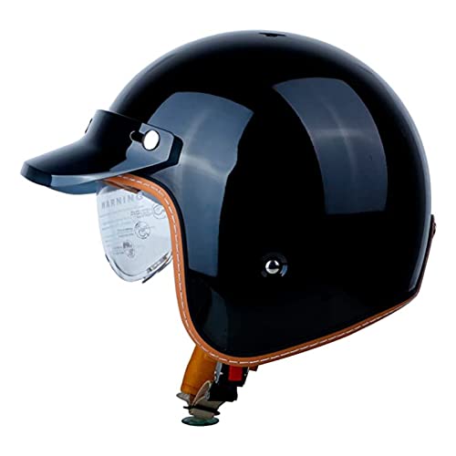 Retro Motorrad Halbhelme Deutscher Stil Roller Anti-Collision Helm ECE Zertifiziert Brain-Cap Halbschale Jet-Helm Mit Built-In Visier Motorradhelm Scooter Offener Helm 7,L