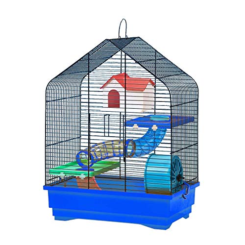 decorwelt Hamsterkäfige Blau Außenmaße 40x25,5x54 Nagerkäfig Hamster Plastik Kleintier Käfig mit Zubehör