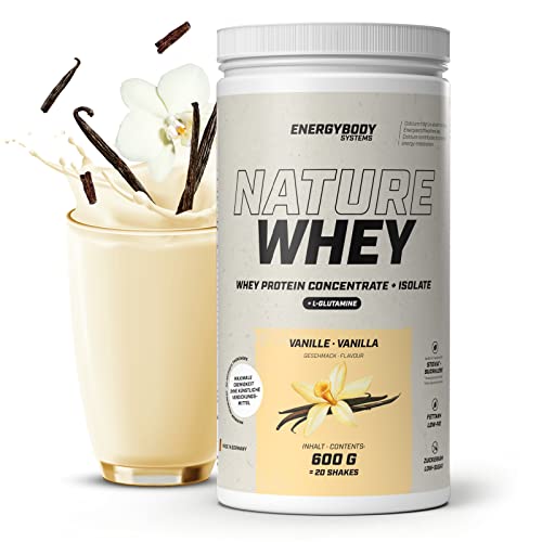 Energybody Nature Whey Protein Isolate & Concentrate 600g / zucker- und fettarmes Molkenproteinpulver / Eiweiß Pulver ohne künstliche Verdickungsmittel / Eiweiss Shake (Vanille)