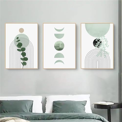 CULASIGN 3er Set Premium Poster,Moderne Grüne Pflanzen Poster Set Bilder,Grüne Blätt Bilder für Schlafzimmer Wohnzimmer Deko,Ohne Rahmen (C, 50x70cm)