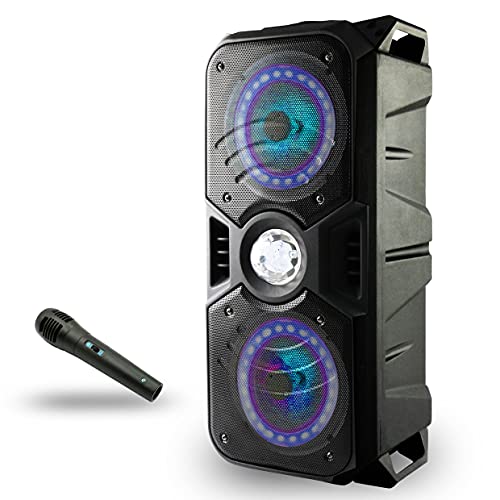 Lauson LLX33 Tragbarer Bluetooth-Lautsprecher mit mehrfarbigem LED-Licht, Bluetooth-Lautsprecher mit USB-MP3-Player, Karaoke-Lautsprecher mit Mikrofon, integriertes FM-Radio, 12-Stunden-Akkuladung
