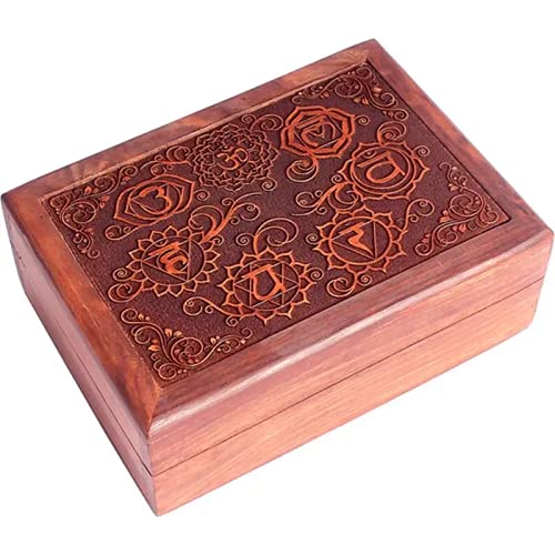Box Schatulle Kästchen Schmuckkästchen Tarotdose aus Holz mit 7 Chakrasymbolen