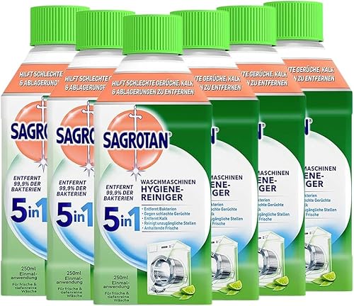 Sagrotan Waschmaschinen Hygiene-Reiniger – Maschinenreiniger für eine hygienische Waschmaschine – 6 x 250 ml