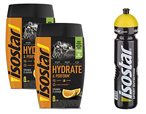 Isostar Hydrate & Perform - Orange - 2x400g Pulver | 2er Angebotspack + Original 1000ml-Trinkflasche