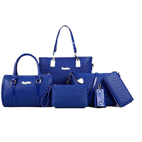 Damen Handtaschen Set 6 Stück PU-Leder Top Griff Tasche Frauen Geldbörse Umhängetasche, Blau