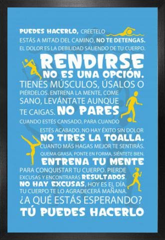 1art1 Motivation Poster und MDF-Rahmen - Fitness, Tú Puedes Hacerlo, Blau (91 x 61cm)