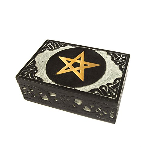 lillybox Schatulle Kästchen Schmuckkästchen Tarotdose aus Speckstein, Einlegearbeit: Pentagrammsymbol aus Messing, Handarbeit