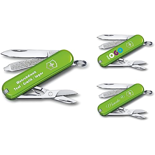 Victorinox Taschenmesser Classic SD mit Wunschdruck auf der Schale I Geschenk für Männer Frauen I Geschenke zum Geburtstag I Schweizer Taschenmesser personalisiert 7 Funktionen 0.6223 (grün)