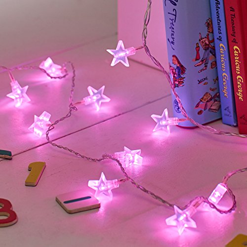Lights4fun 3x 30er LED Lichterkette Sterne pink
