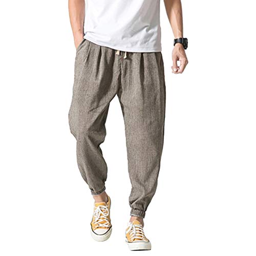 Vanvene Herren-Freizeithose aus Leinen, Baumwolle, leicht, locker, Strand, Yoga, weites Bein Gr. 56 (4XL), grau