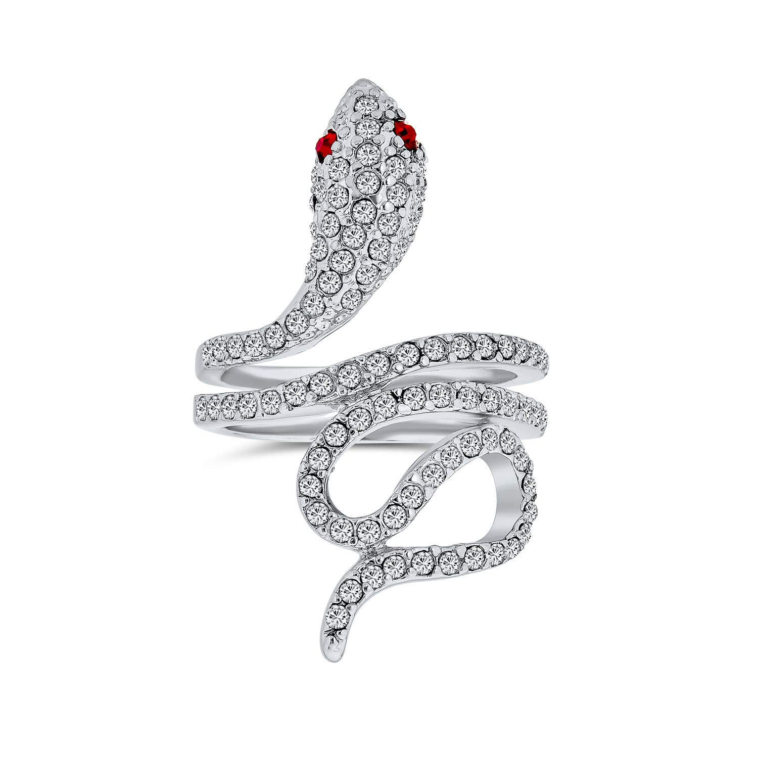 Bling Jewelry Schlangenförmiger Spiralwickel Fashion Ring Mit Rotem Auge Aus Cubic Zirkonia Pave Cz Und Versilbertem Messing Für Frauen
