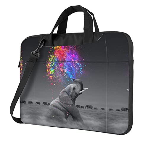 Laptop-Umhängetasche, Motiv: Elefant in Farbe, bedruckt, Laptop- und Tablet-Schultertragetasche, Schwarz , 14 inch
