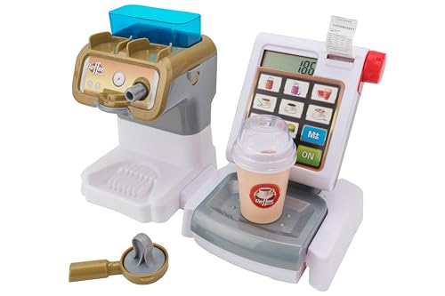 Kaffeemaschine und Kassenrekorder, batteriebetrieben - Kaffeemaschine mit Wassertank - Digitalanzeige und Waage mit Quittungen - Kinder 3 Jahre - Globus Toys - WToy 40731