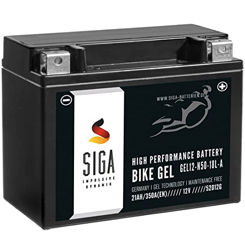 SIGA Bike Gel Y50-N18L-A Motorradbatterie 12V 21Ah 350A/EN Gel12-N50-18L-A Gel Batterie 12V doppelte Lebensdauer entspricht C50-N18L-A, Y50N18L-A2, 52012 vorgeladen auslaufsicher wartungsfrei