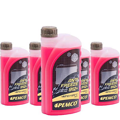 5 x 1L PEMCO Antifreeze 912+ (-40) / Kühlerfrostschutz Fertiggemisch G12+ Rot