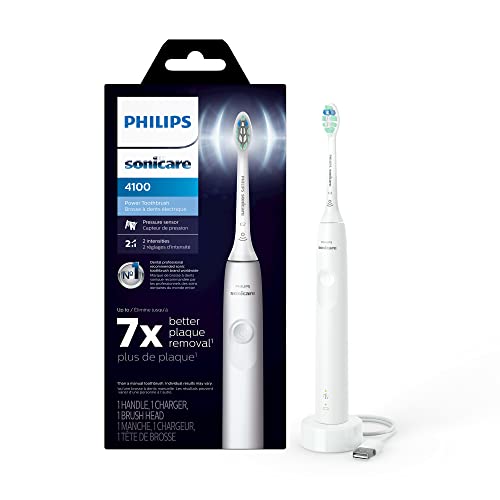 Philips Sonicare 4100 Power Zahnbürste, Wiederaufladbare Elektrische Zahnbürste mit Drucksensor, Weiß HX3681/23