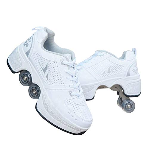 JTKDL Rollschuh Roller Skates Lauflernschuhe, Sneakers, 2 In 1 Mehrzweckschuhe Schuhe Mit Rollen Skateboardschuhe,Inline-Skate,Verstellbare Quad-Rollschuh Stiefel