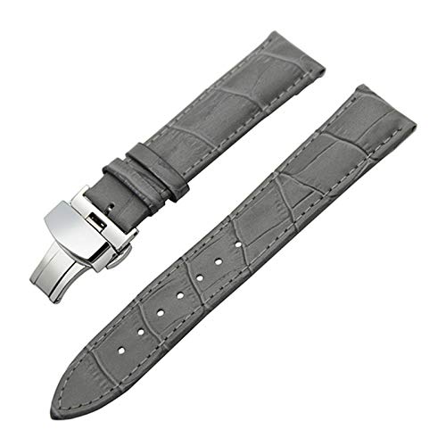 14mm-24mm-echtes Leder-Armband mit Quick Release Schmetterling Schliesse Armband Croco Korn-Armband Grau, 17mm