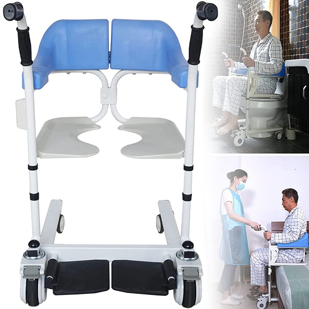 Rollstuhl Fahrbarer Toilettenstuhl Duschstuhl Nachtstuhl Auf Rollen Transportrollstuhl mit 180° Geteiltem Sitz, Toilettenstuhl Höhenverstellbar Fahrbar für Senioren, Bis zu 120 kg,ComfortVersion