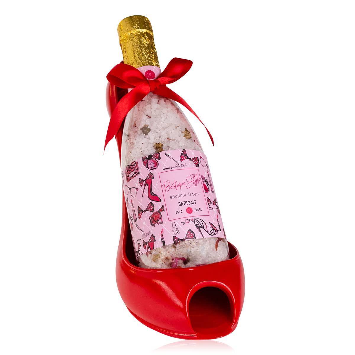 Accentra - Duschset Frauen Geschenkset im Keramik- Pump als Weinflaschen-Halter, 2 teiliges Pflegeset mit Badesalz – Wellness Geschenk Set zum Geburtstag, Valentinstag & Weihnachten