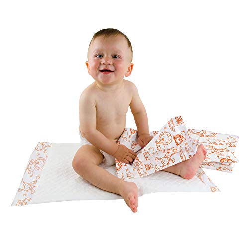 Teqler Baby-Wickelunterlagen: Wickelunterlagen mit verschiedenen Motiven für unterwegs, hygienisch mit Superabsorber 40 x 60 cm (50-er Pack)