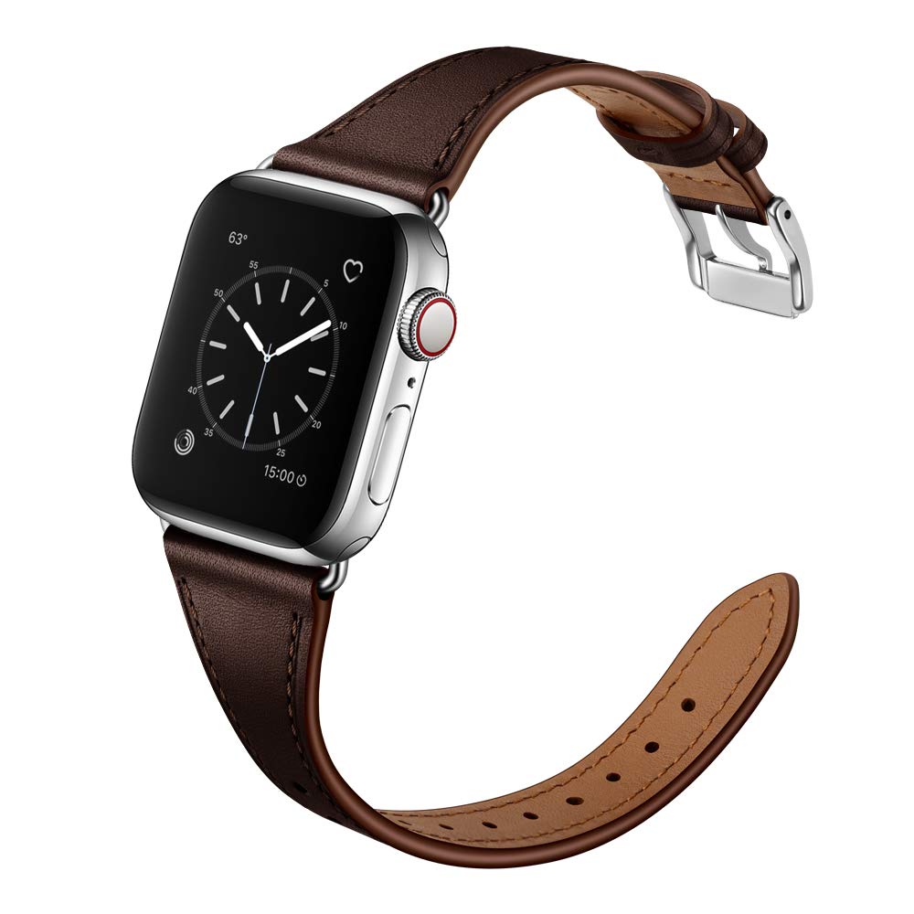 Arktis Lederarmband für Frauen kompatibel mit Apple Watch (Apple Watch Ultra 1/2 49 mm) (Series 7 8 9 45 mm) (Series SE 6 5 4 44 mm) (Series 3 2 1 42 mm) [Echtes Leder] Edelstahlschließe - Dunkelbraun