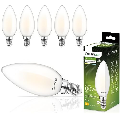 LUMILED B35 E14 LED Lampe 7W (ersetzt 70W), 770 Lumen, Vintage Filament Milch Glas Leuchtmittel Kerze 4000K Neutralweiß Birne Lampen Kerzenform 360° Strahlwinkel Glühbirnen Kerzenbirnen 6er-Pack