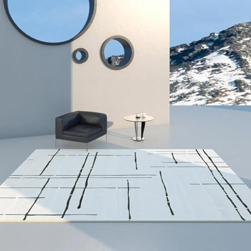 18meng Art Teppich Schwarz weiß Moderne minimalistische Nähte Mode Flauschiger Teppich - Wohnzimmer und Schlafzimmer Teppich Kurzflor Extra Weich Waschbare teppiche 100x140cm