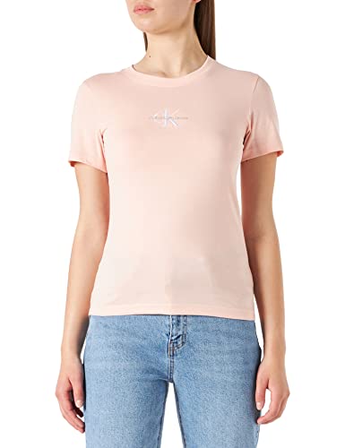 Calvin Klein Jeans Damen Monogram Logo Slim Fit Tee T-Shirt, Pink Blush, XS