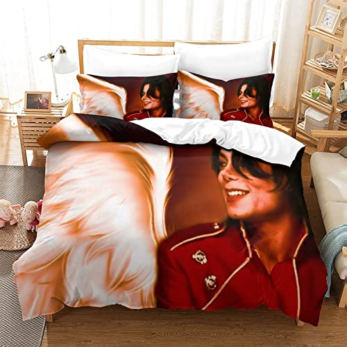 wrtgerht Michael Jackson Bettwäsche 3D Bettbezug Set Bettwäsche Set 3 Teilig Bettbezüge Mikrofaser Bettbezug Mit Reißverschluss Und 2 Kissenbezug Einzelne（135x200cm）