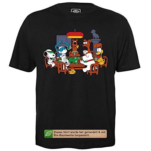 Dogs Playing Poker - Herren T-Shirt für Geeks mit Spruch Motiv aus Bio-Baumwolle Kurzarm Rundhals Ausschnitt, Größe L