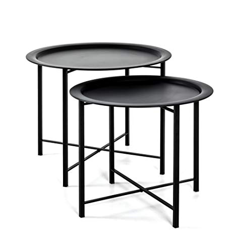 HAKU Möbel 2-Satz Tisch, Stahlrohr, schwarz, H 44/49 x Ø 52/62 cm