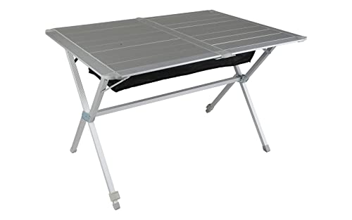 BERGER Campingtisch mit rollbarer Tischplatte, Silber, Platte Aluminium, Tischfläche 115 x 78,5 cm