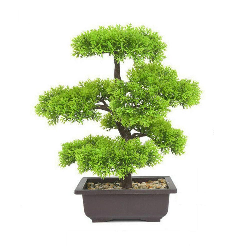 HEZHU Künstlicher Bonsai-Baum, Gefälschte Pflanzendekoration, Kunstpflanzen im Topf, Bonsai-Kiefernpflanze 33 cm für Büro/Fensterbank/Hof