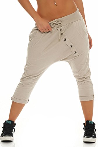 Malito Damen Kurze Hose mit Knopfleiste | Chino Hose in Unifarben | Baggy zum Tanzen | Sweatpants - Trainingshose 8015 (beige)