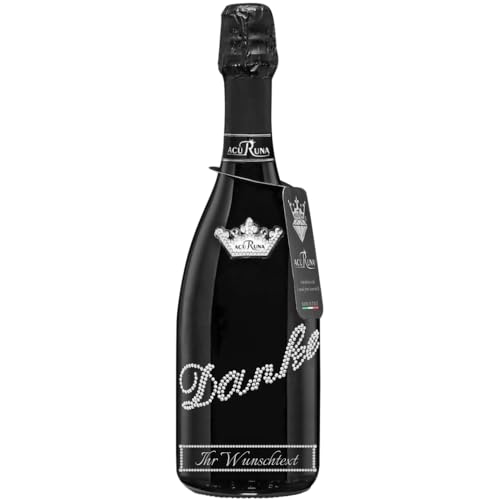 personalisierte Prosecco Flasche 0,75 l verziert mit Strass Steine - das perfekte Geschenk wie zb. Nachbarshilfe Motiv: DANKE