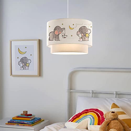 lux.pro Hängeleuchte Lurgan Pendelleuchte aus Kunststoff und Stoff Deckenlampe für Wohnzimmer Schafzimmer 1 x E27 ohne Leuchtmittel Elefanten-Motiv